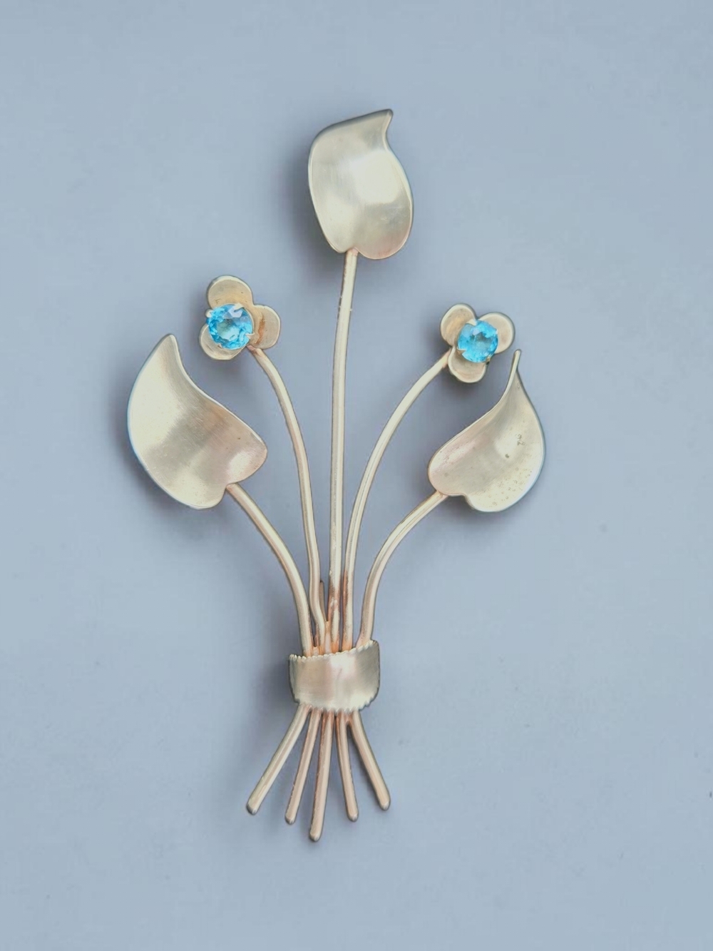 Vintage Sterling Silver Calla Lily Brooch Blue Glass Mid Century Modern Jordan